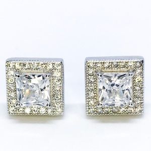 14k White Gold on Sterling Silver Square Earrings